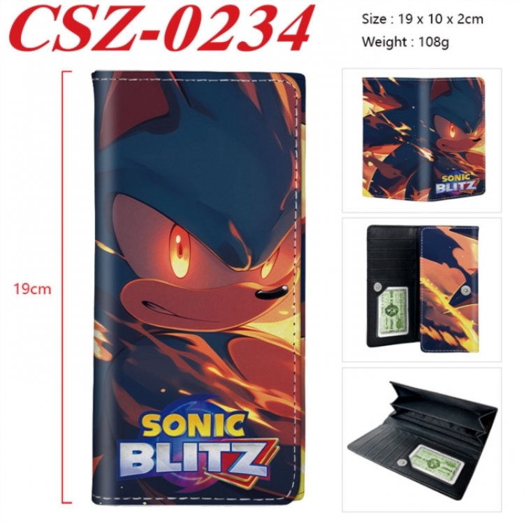Sonic The Hedgehog  Anime peripheral long three fold wallet 19x10x2cm