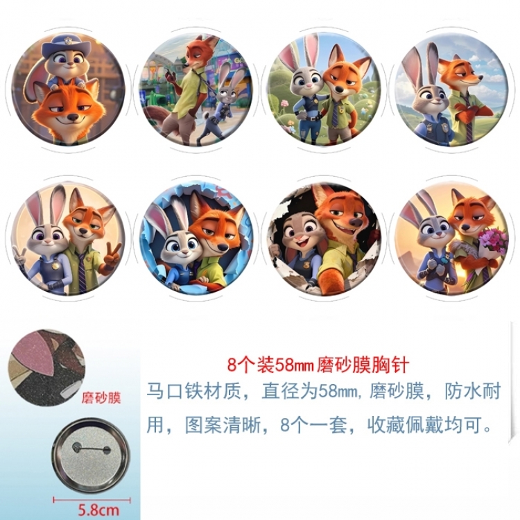 Zootopia Anime round scrub film brooch badge 58MM a set of 8