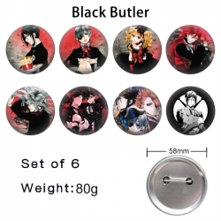 Kuroshitsuji Anime tinplate brooch badge 58mm a set of 8