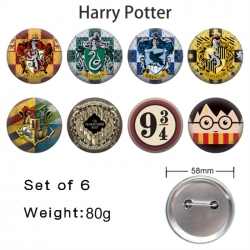 Harry Potter Anime tinplate brooch badge 58mm a set of 8