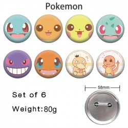 Pokemon Anime tinplate brooch badge 58mm a set of 8