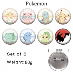 Pokemon Anime tinplate brooch badge 58mm a set of 8
