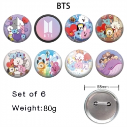 BTS Anime tinplate brooch badge 58mm a set of 8