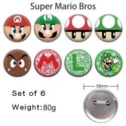 Super Mario Anime tinplate brooch badge 58mm a set of 8