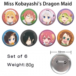 Miss Kobayashis Dragon Maid Anime tinplate brooch badge 58mm a set of 8