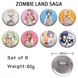 ZombieLandSaga Anime tinplate brooch badge 58mm a set of 8