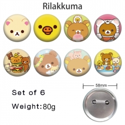 Rilakkuma Anime tinplate brooch badge 58mm a set of 8