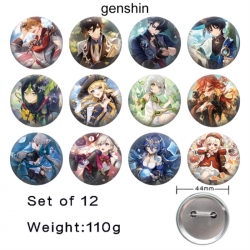 Genshin Impact Anime tinplate bright film badge 44mm a set of 12