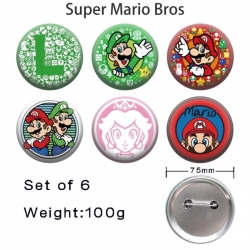 Super Mario Anime Tinplate Bright Film Emblem Badge 75mm a set of 6