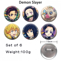 Demon Slayer Kimets Anime Tinplate Bright Film Emblem Badge 75mm a set of 6