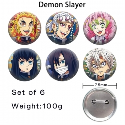 Demon Slayer Kimets Anime Tinplate Bright Film Emblem Badge 75mm a set of 6