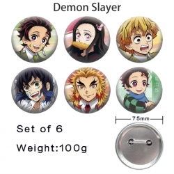Demon Slayer Kimets Anime Tinplate Bright Film Emblem Badge 75mm a set of 6