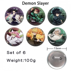 Demon Slayer Kimets Anime Tinplate Bright Film Emblem Badge 75mm a set of 6