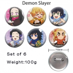 Demon Slayer Kimets Anime Tinplate Bright Film Emblem Badge 75mm a set of 6