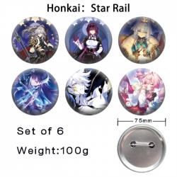 Honkai: Star Rail  Anime Tinplate Bright Film Emblem Badge 75mm a set of 6