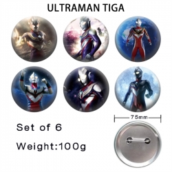Ultraman Anime Tinplate Bright Film Emblem Badge 75mm a set of 6