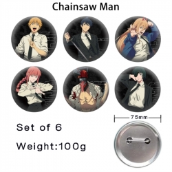 Chainsaw Man Anime Tinplate Bright Film Emblem Badge 75mm a set of 6