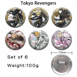 Tokyo Revengers Anime Tinplate Bright Film Emblem Badge 75mm a set of 6
