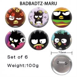BAD BADTZ-MARU Anime Tinplate Bright Film Emblem Badge 75mm a set of 6