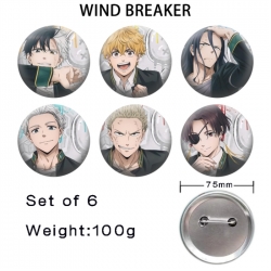 WIND BREAKER  Anime Tinplate Bright Film Emblem Badge 75mm a set of 6