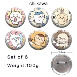 Chiikawa Anime Tinplate Bright Film Emblem Badge 75mm a set of 6