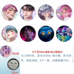 K-Pop Demon Hunters Anime Circular laser fine sand film brooch badge 58MM a set of 8