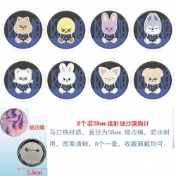 Stray kids  Anime Circular laser fine sand film brooch badge 58MM a set of 8