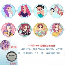K-Pop Demon Hunters Anime Circular laser fine sand film brooch badge 58MM a set of 8