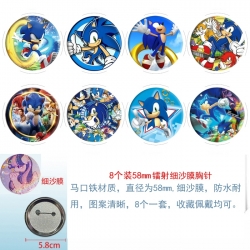 Sonic The Hedgehog Anime Circular laser fine sand film brooch badge 58MM a set of 8