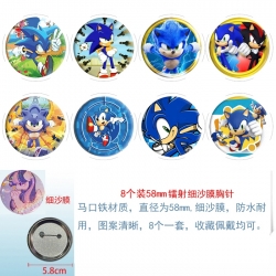 Sonic The Hedgehog Anime Circular laser fine sand film brooch badge 58MM a set of 8