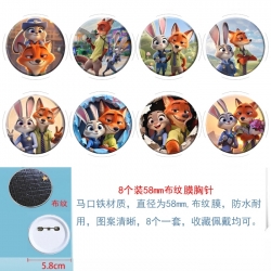 Zootopia Anime Round cloth film brooch badge 58MM a set of 8