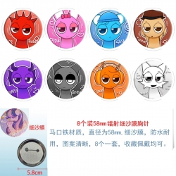 Sprunki  Anime Circular laser fine sand film brooch badge 58MM a set of 8