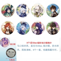 Genshin Impact  Anime Circular laser fine sand film brooch badge 58MM a set of 8