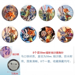 Zootopia Anime Circular laser fine sand film brooch badge 58MM a set of 8