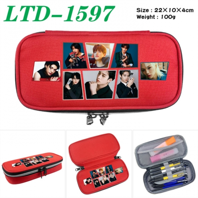 Stray Kids Anime Waterproof canvas zipper clamshell pencil case pencil case 22x10x4cm