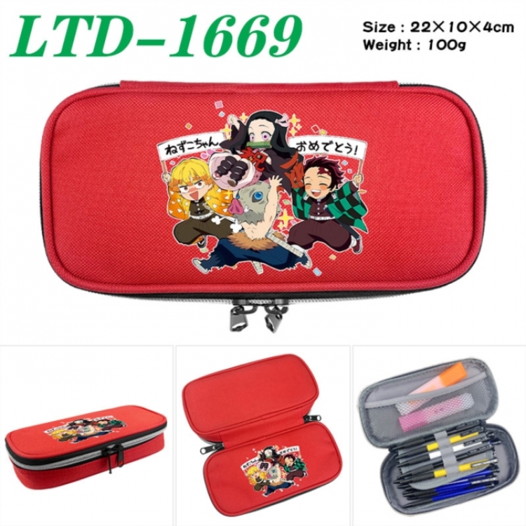 Demon Slayer Kimets Anime Waterproof canvas zipper clamshell pencil case pencil case 22x10x4cm