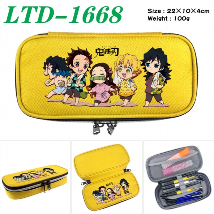 Demon Slayer Kimets Anime Waterproof canvas zipper clamshell pencil case pencil case 22x10x4cm