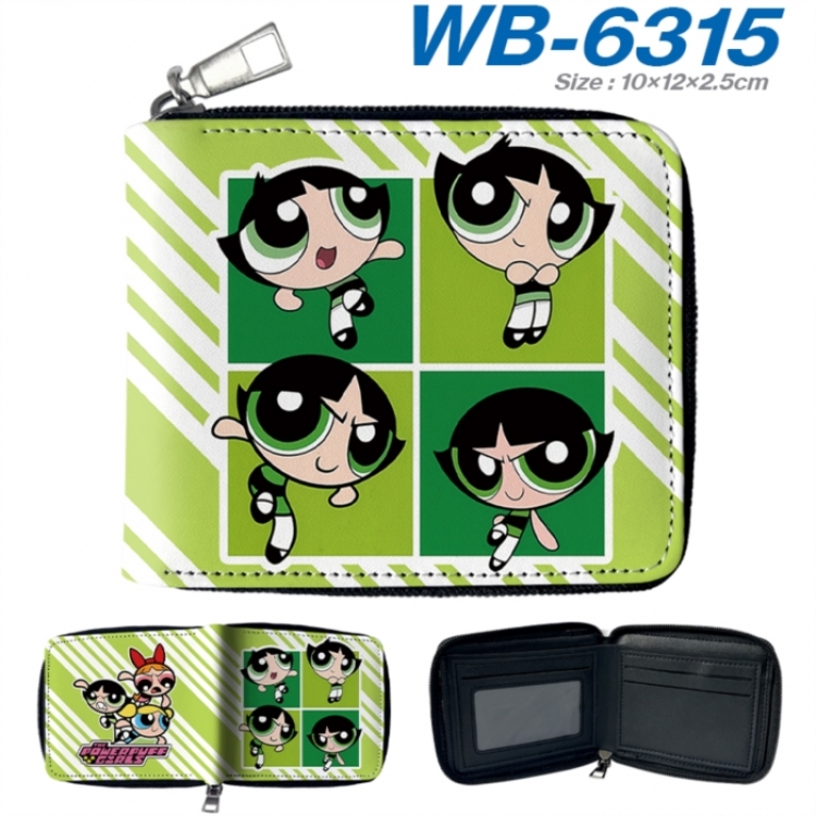The Powerpuff Girls Anime color short full zip folding wallet 10x12x2.5cm