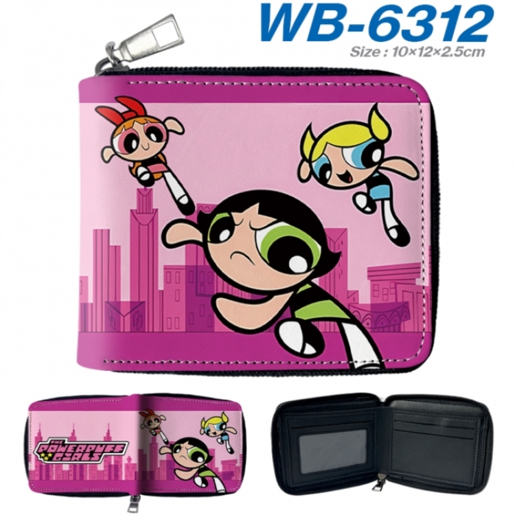 The Powerpuff Girls Anime color short full zip folding wallet 10x12x2.5cm