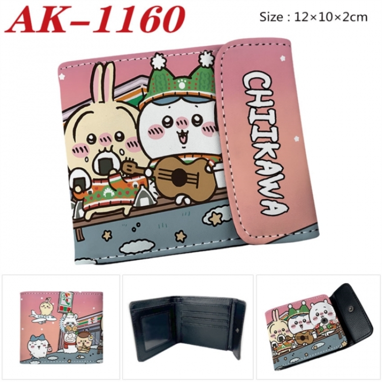 Chiikawa Anime PU leather full color buckle two fold wallet 12X10X2CM