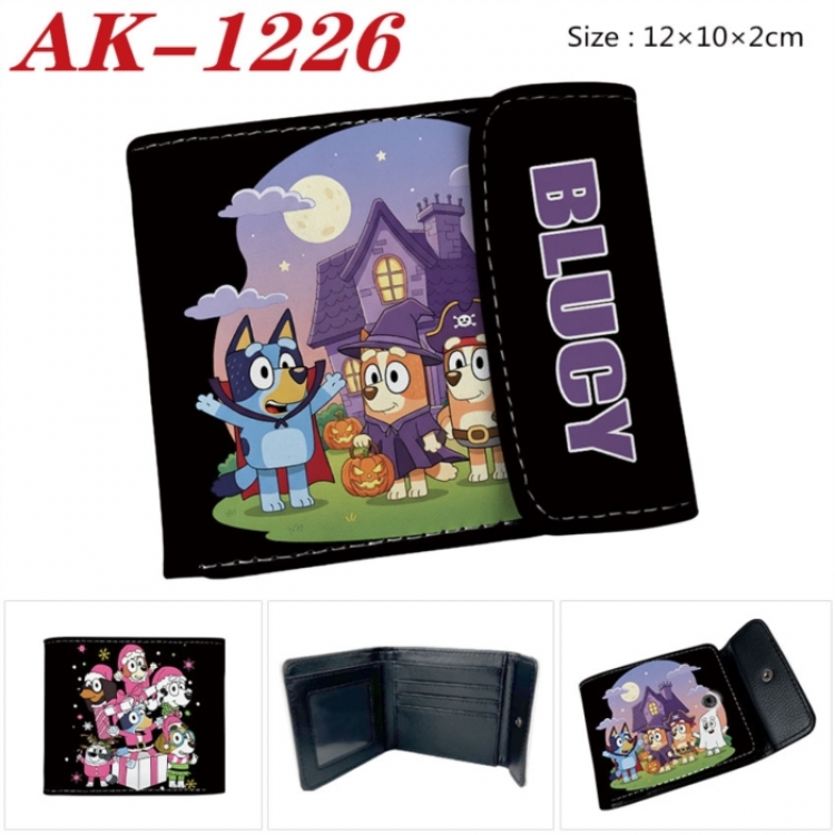 Bluey Anime PU leather full color buckle two fold wallet 12X10X2CM