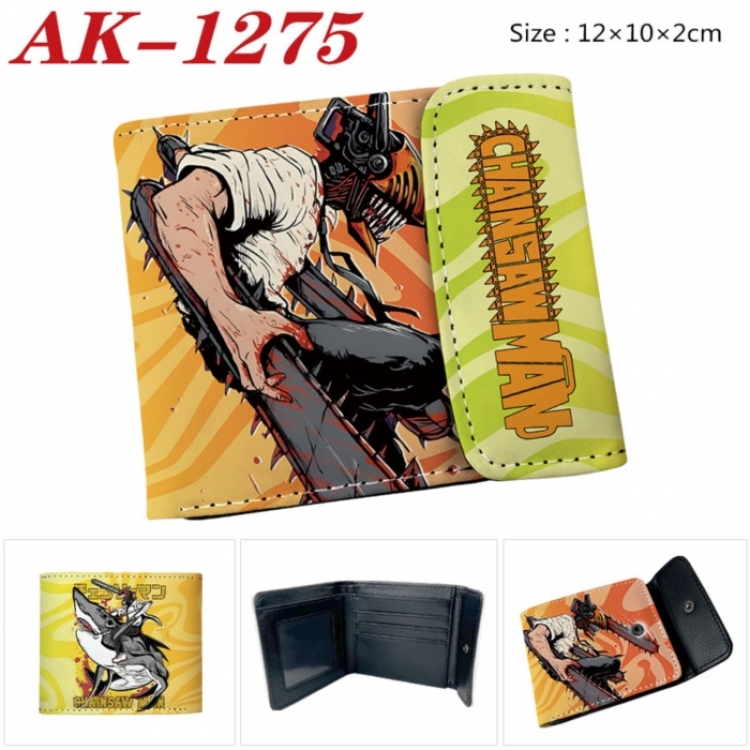 Chainsaw Man Anime PU leather full color buckle two fold wallet 12X10X2CM