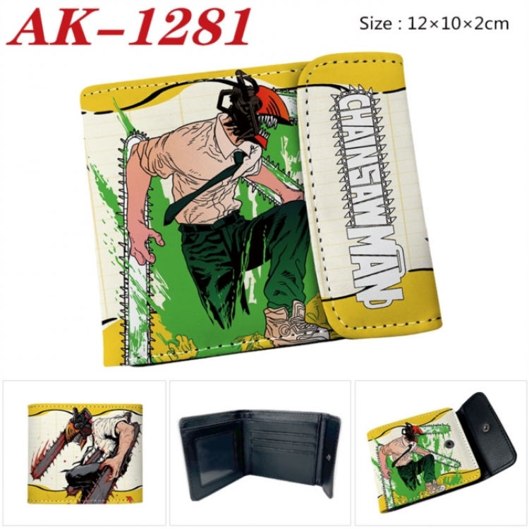 Chainsaw Man Anime PU leather full color buckle two fold wallet 12X10X2CM
