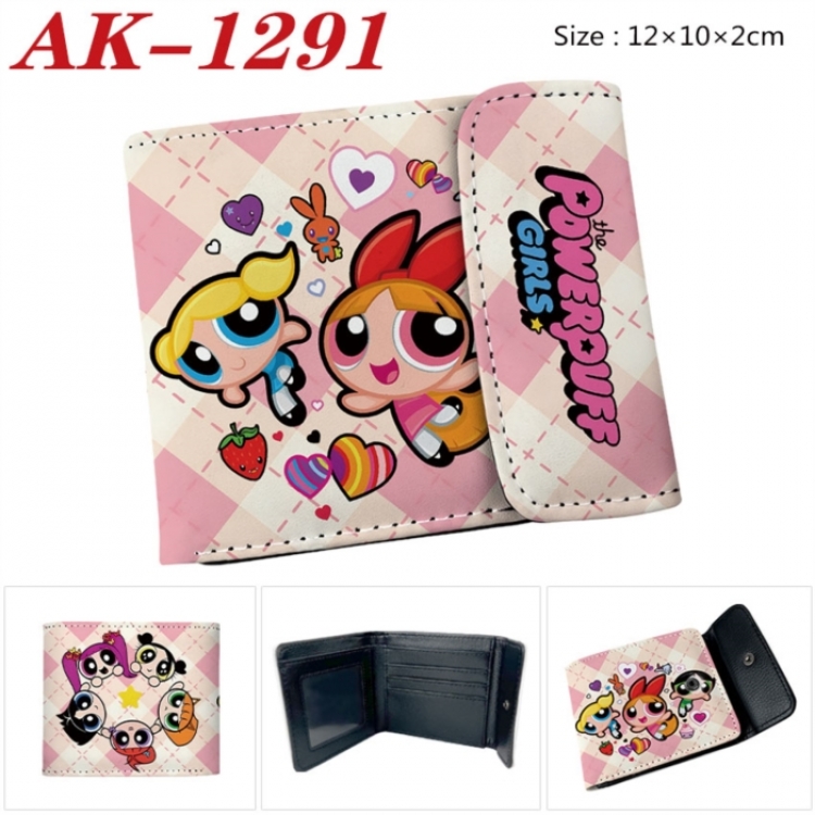 The Powerpuff Girls Anime PU leather full color buckle two fold wallet 12X10X2CM