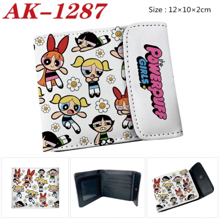 The Powerpuff Girls Anime PU leather full color buckle two fold wallet 12X10X2CM