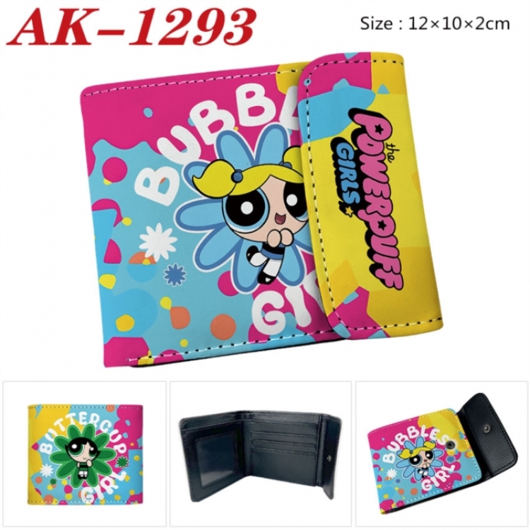 The Powerpuff Girls Anime PU leather full color buckle two fold wallet 12X10X2CM