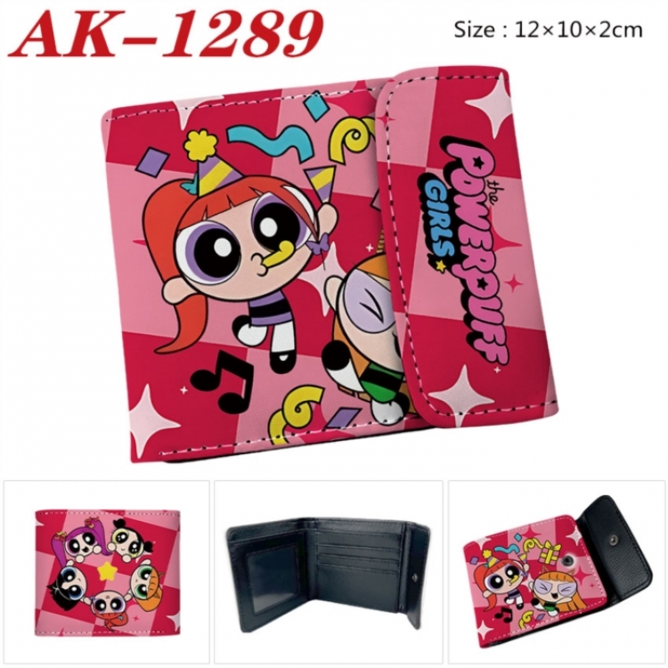 The Powerpuff Girls Anime PU leather full color buckle two fold wallet 12X10X2CM