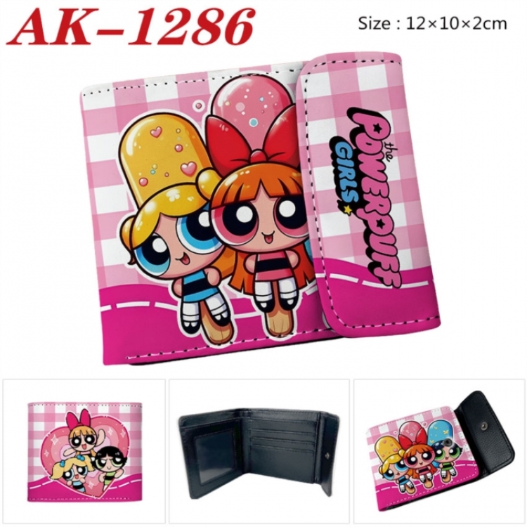 The Powerpuff Girls Anime PU leather full color buckle two fold wallet 12X10X2CM