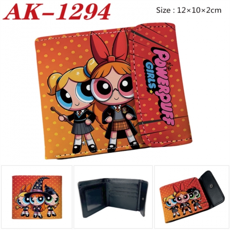 The Powerpuff Girls Anime PU leather full color buckle two fold wallet 12X10X2CM