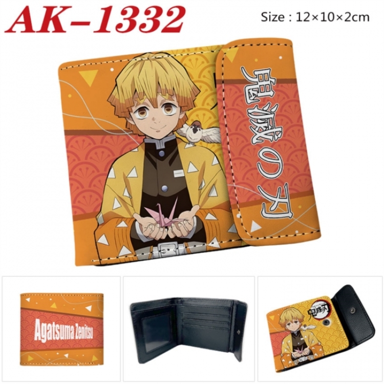 Demon Slayer Kimets Anime PU leather full color buckle two fold wallet 12X10X2CM